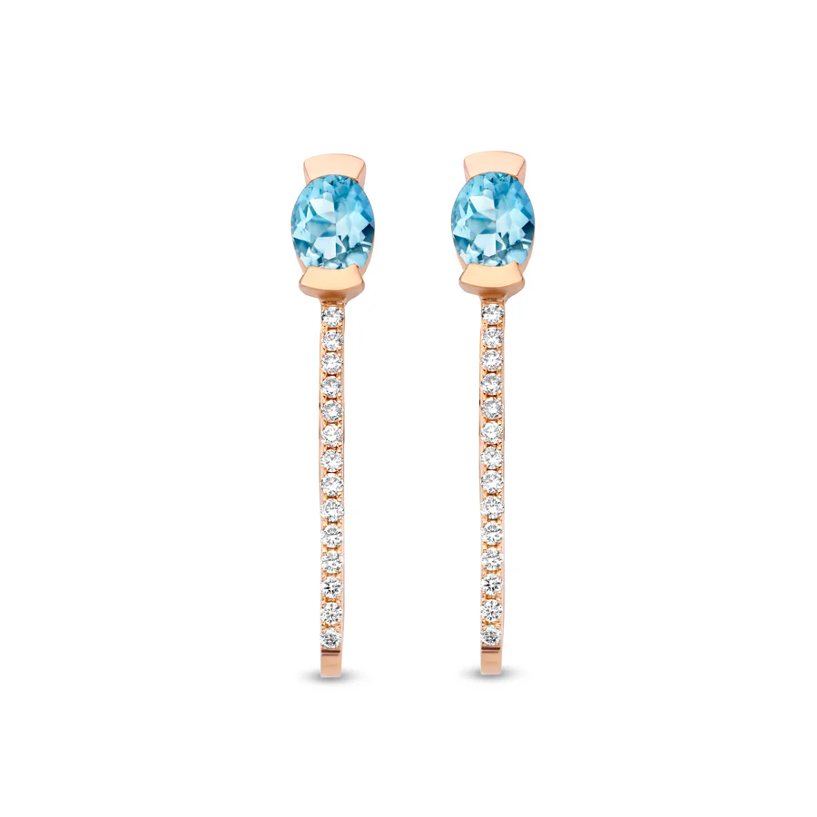 Adeline Single Straight Earrings, Blauwe aquamarijn