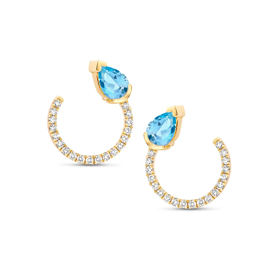 Adeline Single Curved Earrings, Blauwe aquamarijn