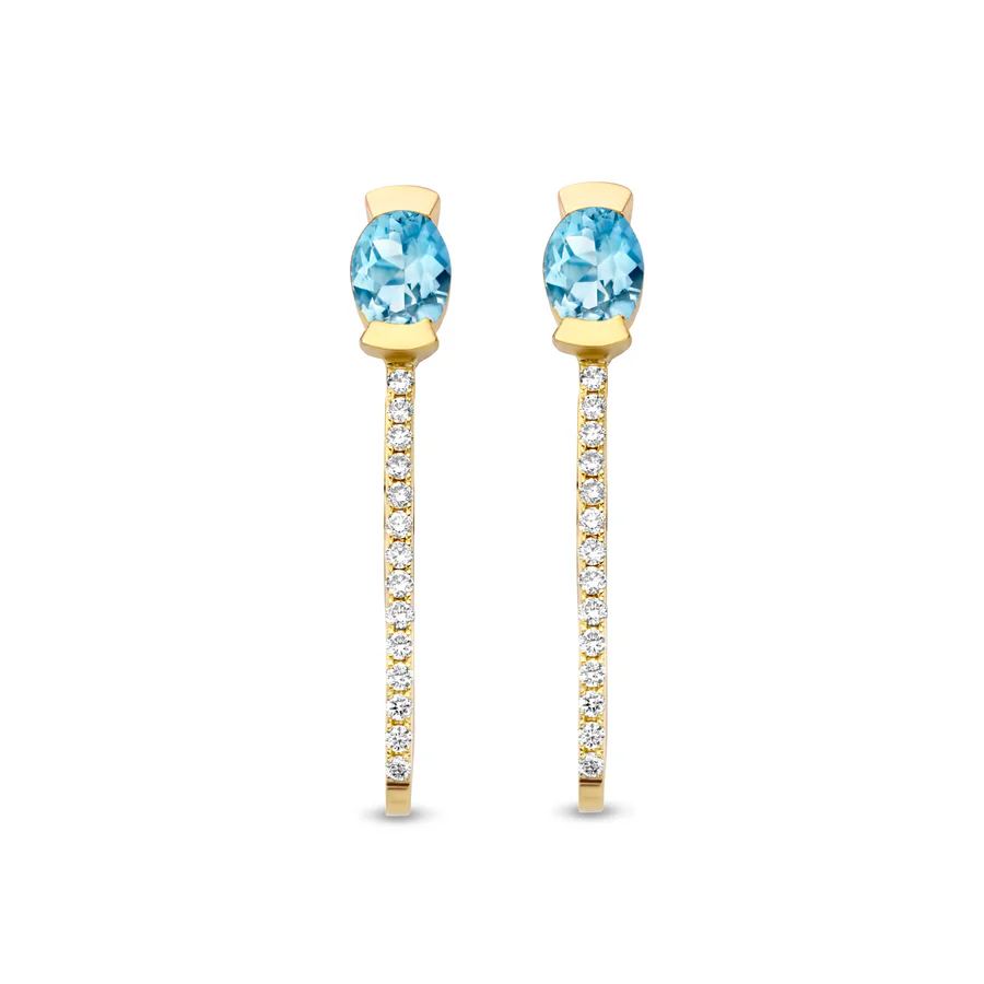 Adeline Single Straight Earrings, Blauwe aquamarijn