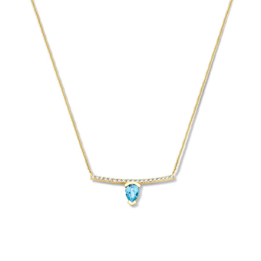 Adeline Straight Pear Necklace, Blauwe aquamarijn