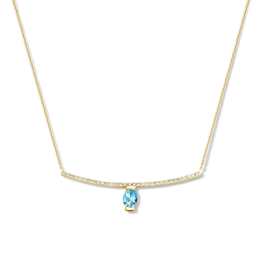 Adeline Straight Oval Necklace, Blauwe aquamarijn