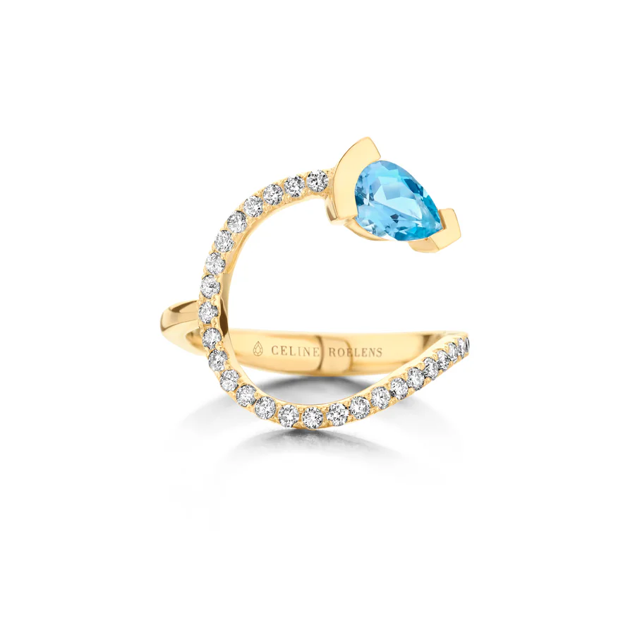 Adeline Curved Ring, Blauwe aquamarijn