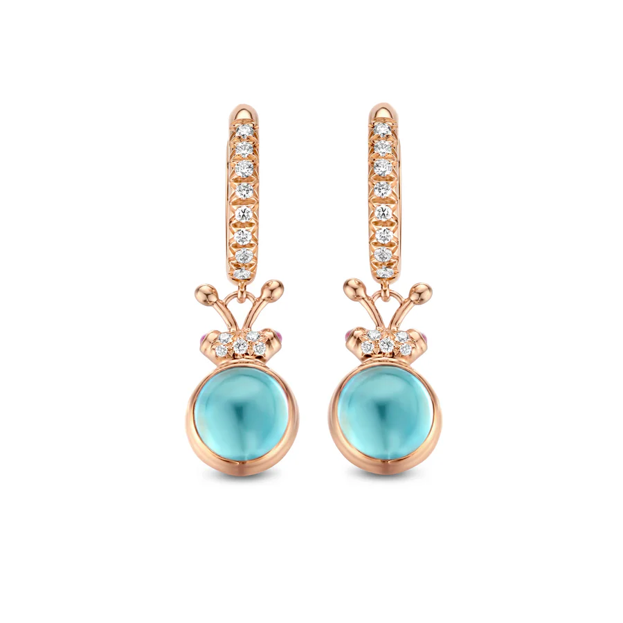 Billy Earrings, Blauwe aquamarijn & Roze toermalijn & Witte diamant