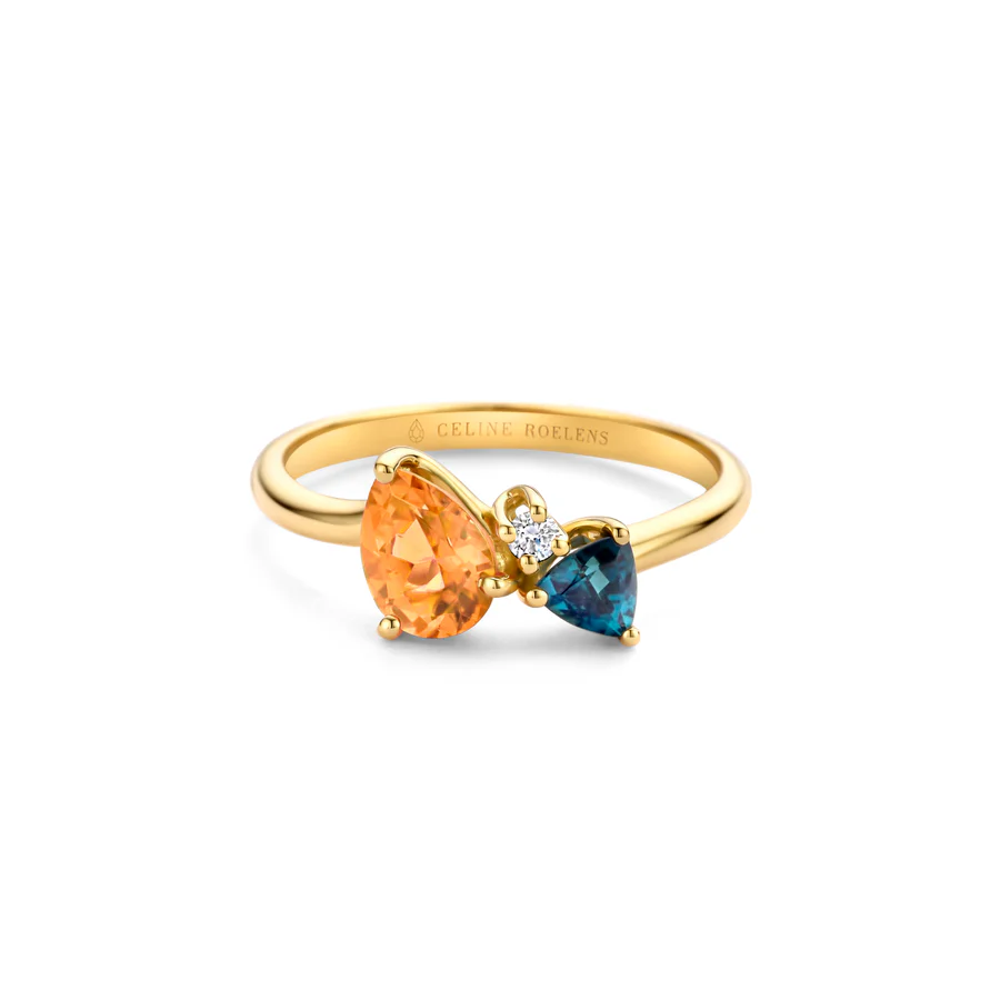 Eclectic Ring, Green Indigolite Tourmaline & Orange Mandarin Garnet